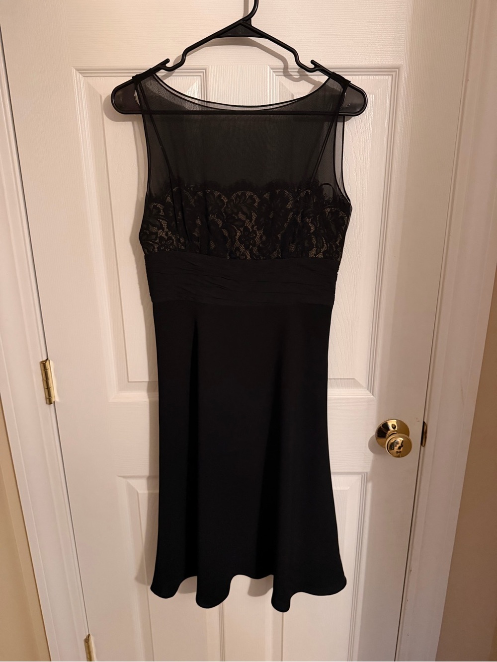 Ann Taylor Black Lace Yoke Sleeveless Midi Dress with Sheer Neckline
